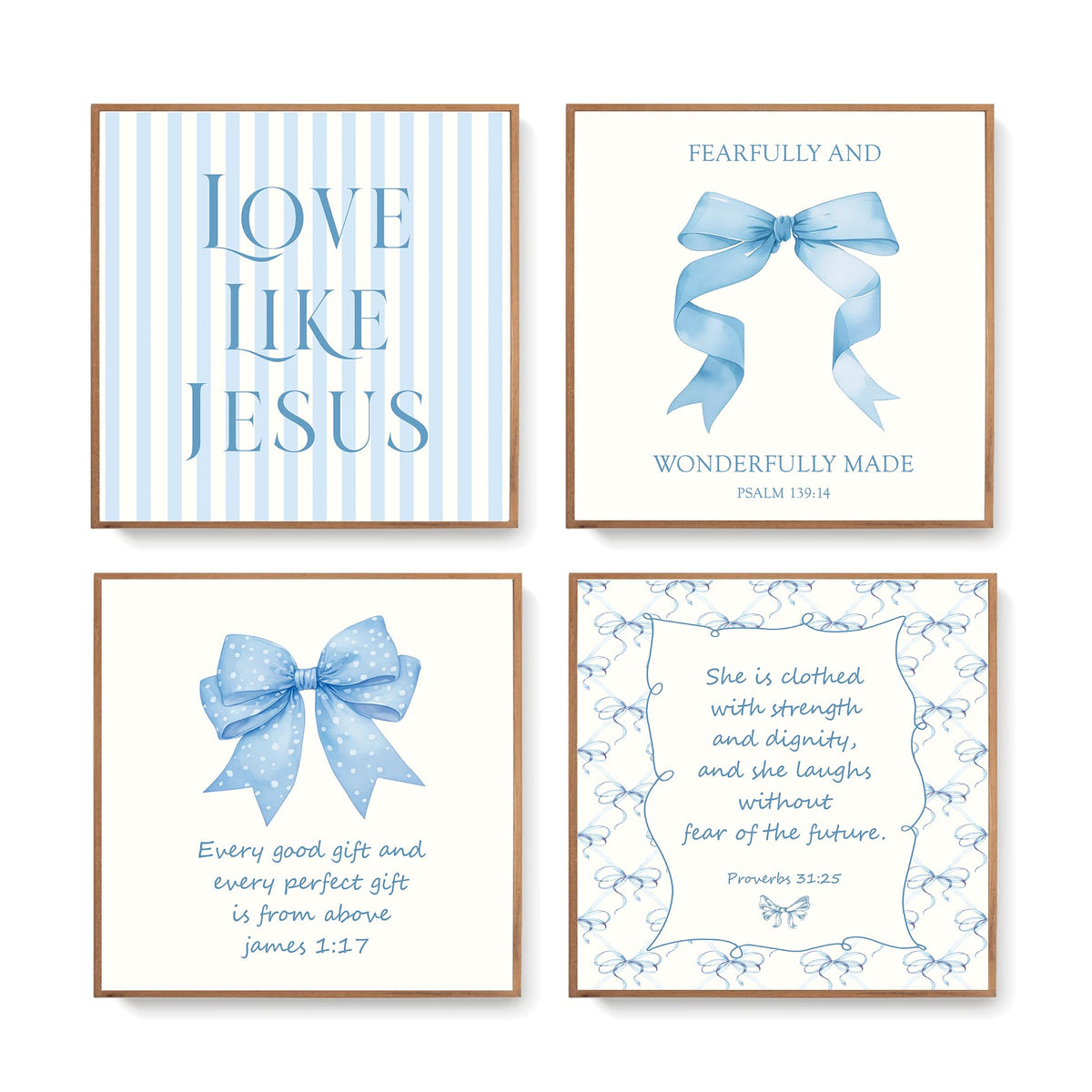 LARTSFRO Coquette Pink Bow Jesus Wall Art Decor Posters, Light Pink Bow Christian Room Bedroom Bathroom Dorm Wall Art Decor Aesthetic for College Teen Girls Gifts, Inspirational Bible Verses Bow Wall Decor, 10x8 Inch Set of 4 Bow Pictures (UNFRAMED)