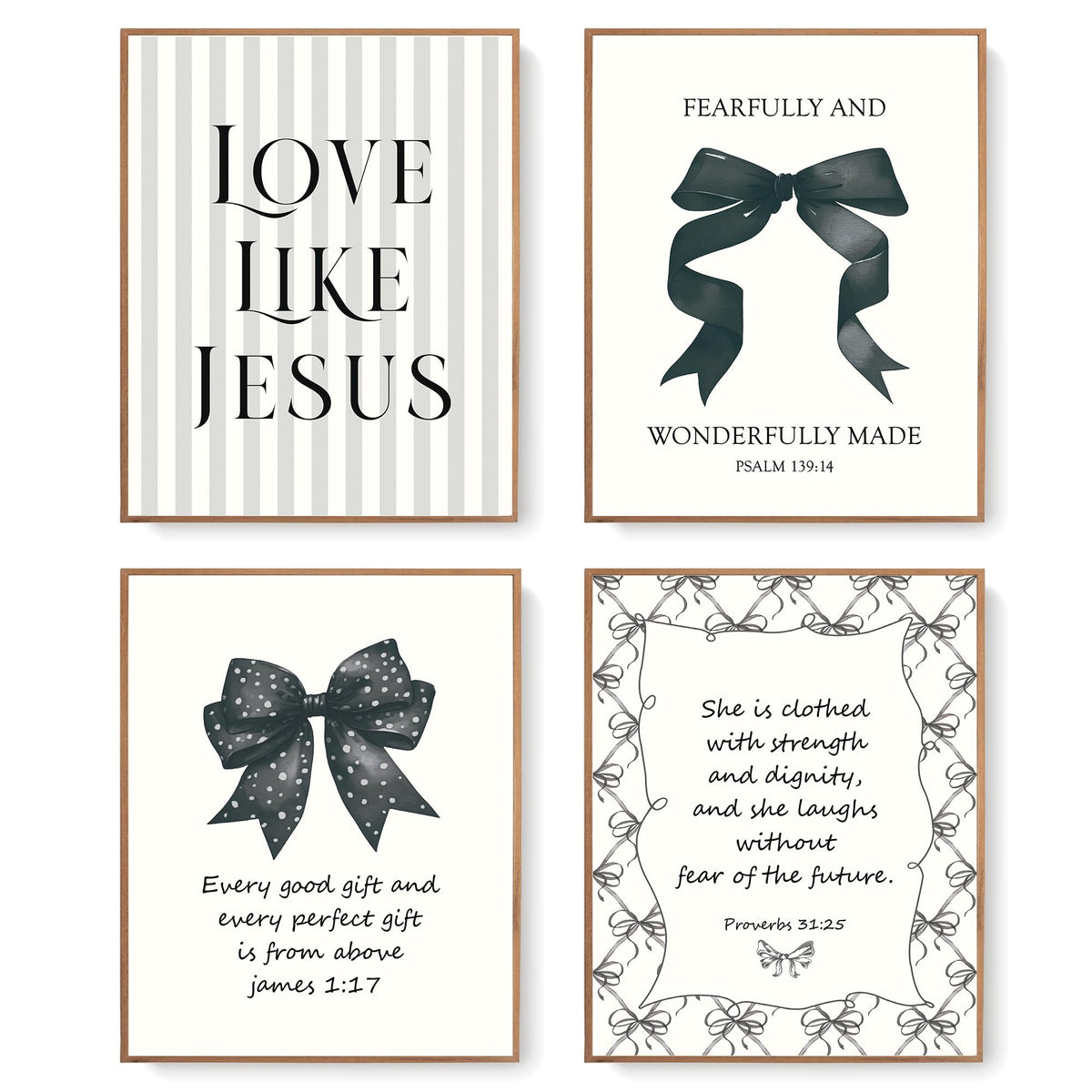 LARTSFRO Coquette Pink Bow Jesus Wall Art Decor Posters, Light Pink Bow Christian Room Bedroom Bathroom Dorm Wall Art Decor Aesthetic for College Teen Girls Gifts, Inspirational Bible Verses Bow Wall Decor, 10x8 Inch Set of 4 Bow Pictures (UNFRAMED)