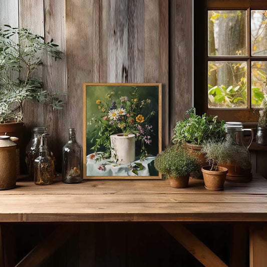AtterrirArt Framed Funny Bathroom Wall Art, Toilet Paper Picture Painting Print, Vintage Moody Floral Wall Decor, Toilet Canvas Wall Art, Ready To Hang, 12 * 16 Inches
