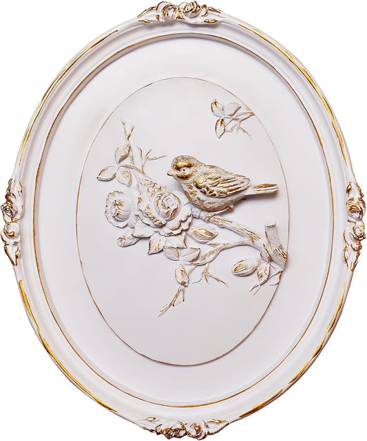 EvruCexul Vintage Bird Wall Sculpture- Antique Wall Decor, Hand Painted Wall Decoration with Embossed Birds Design,Vintage Wall Decoration for Living Room ,Kitchen, Bedroom & Gallery Floral Wall Art,Christmas Gift(Bird 2)