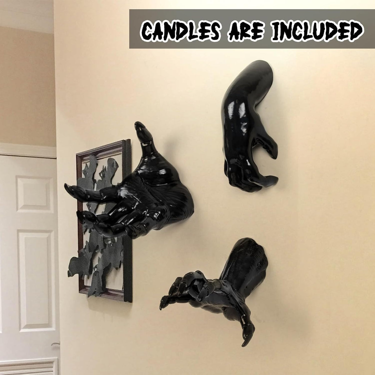 Halloween Decorations Indoor Outdoor 3 Pack Wall Mount Creepy Hands&Candles