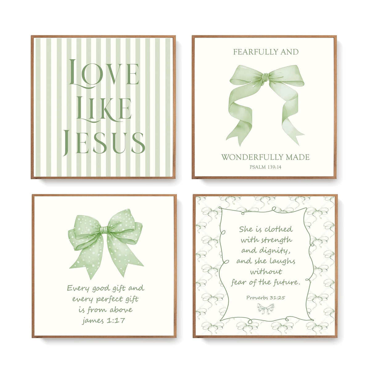 LARTSFRO Coquette Pink Bow Jesus Wall Art Decor Posters, Light Pink Bow Christian Room Bedroom Bathroom Dorm Wall Art Decor Aesthetic for College Teen Girls Gifts, Inspirational Bible Verses Bow Wall Decor, 10x8 Inch Set of 4 Bow Pictures (UNFRAMED)