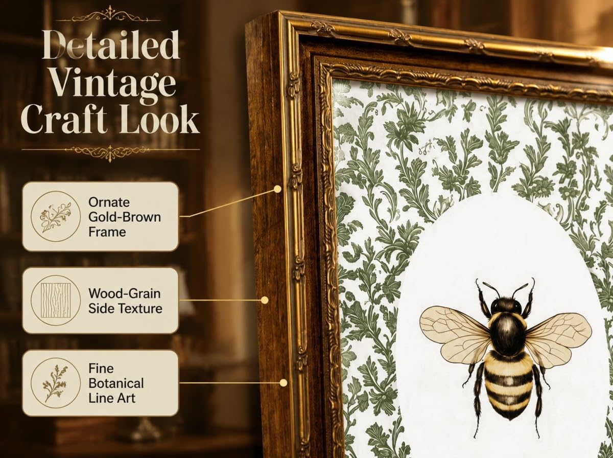 SKZMBTI Vintage Gold Framed Insect Wall Art Classical Bee Painting Prints