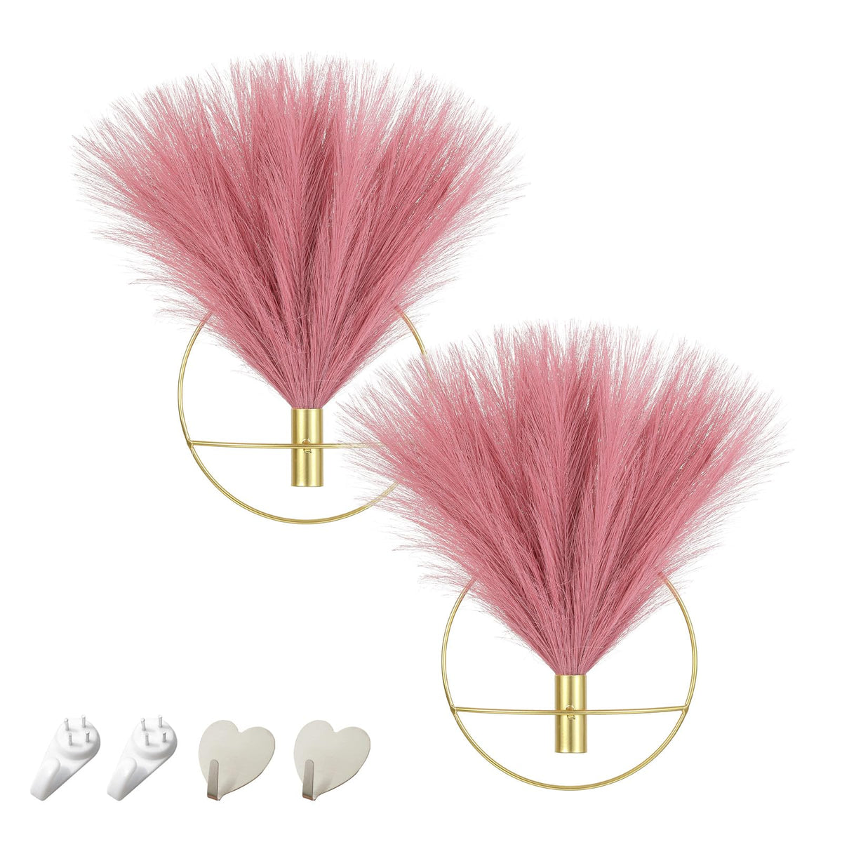Pretty Jolly Boho Wall Decor, Wall-Mounted Metal Art, Hanging Artificial Pampas Display, Living Room, Bedroom, Bathroom, Diningroom, Fake Faux Plant 2 Pack Black Brown