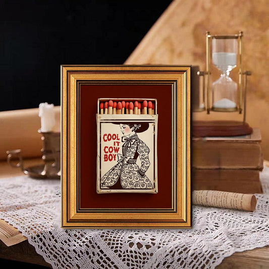XJYISUO Vintage Gold Framed Wall Art Western Cowboy Wall Decor Southwestern Cowgirl Canvas Art Red Matchbox Pictures Burgundy Paintings Trendy Artwork for Living Room Bedroom Dorm