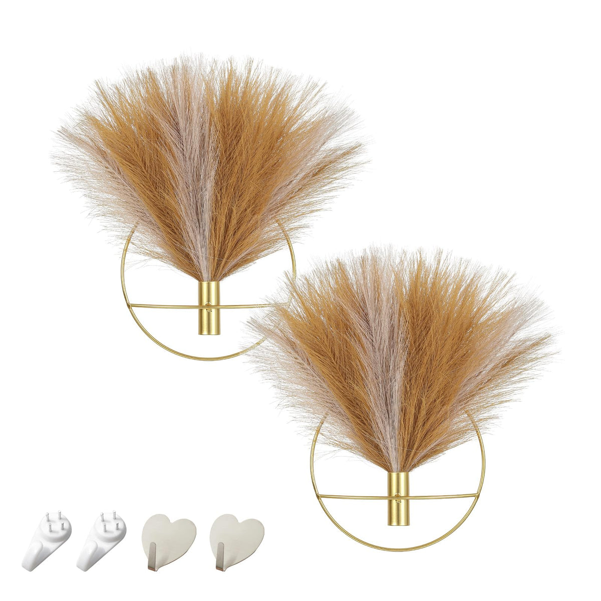 Pretty Jolly Boho Wall Decor, Wall-Mounted Metal Art, Hanging Artificial Pampas Display, Living Room, Bedroom, Bathroom, Diningroom, Fake Faux Plant 2 Pack Black Brown