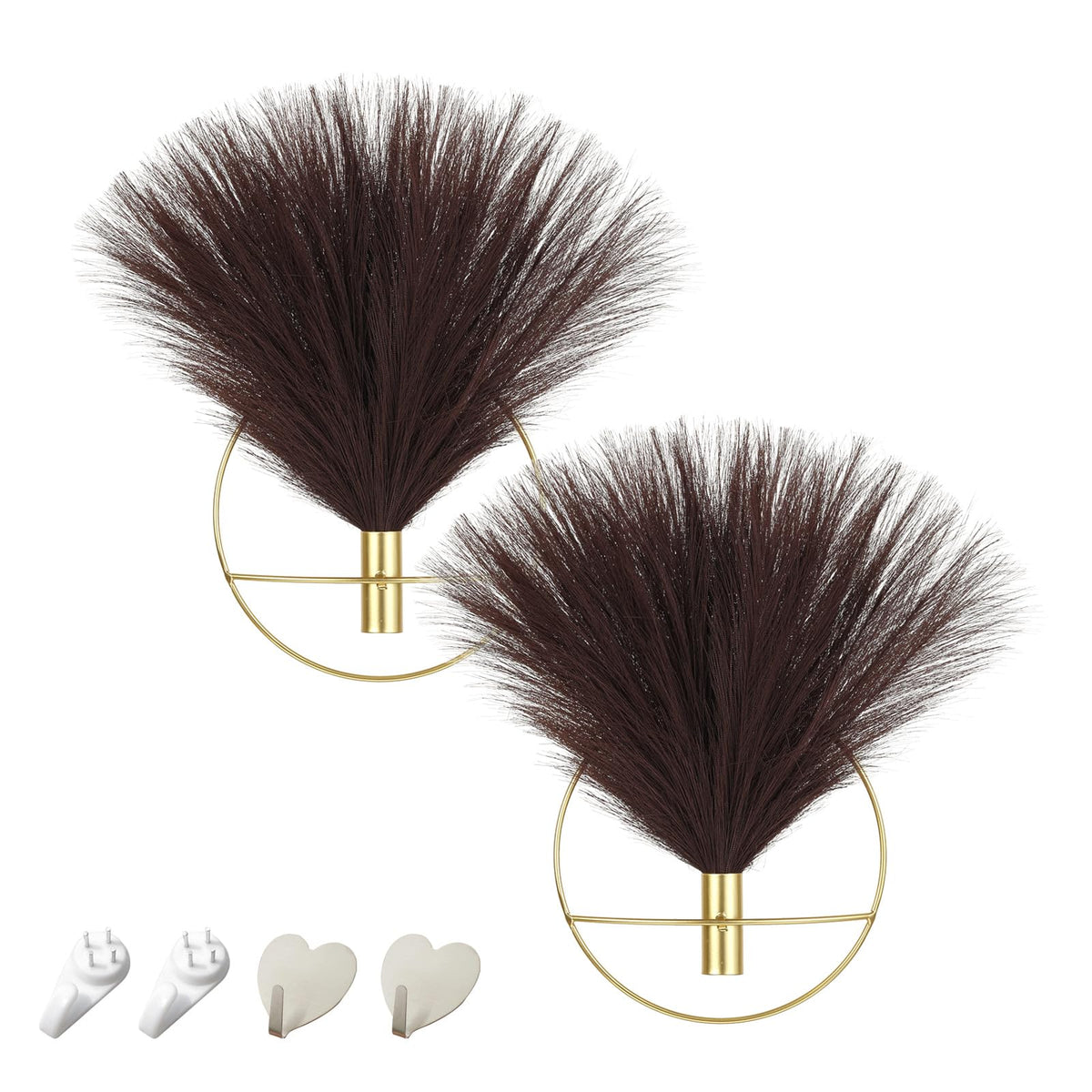 Pretty Jolly Boho Wall Decor, Wall-Mounted Metal Art, Hanging Artificial Pampas Display, Living Room, Bedroom, Bathroom, Diningroom, Fake Faux Plant 2 Pack Black Brown