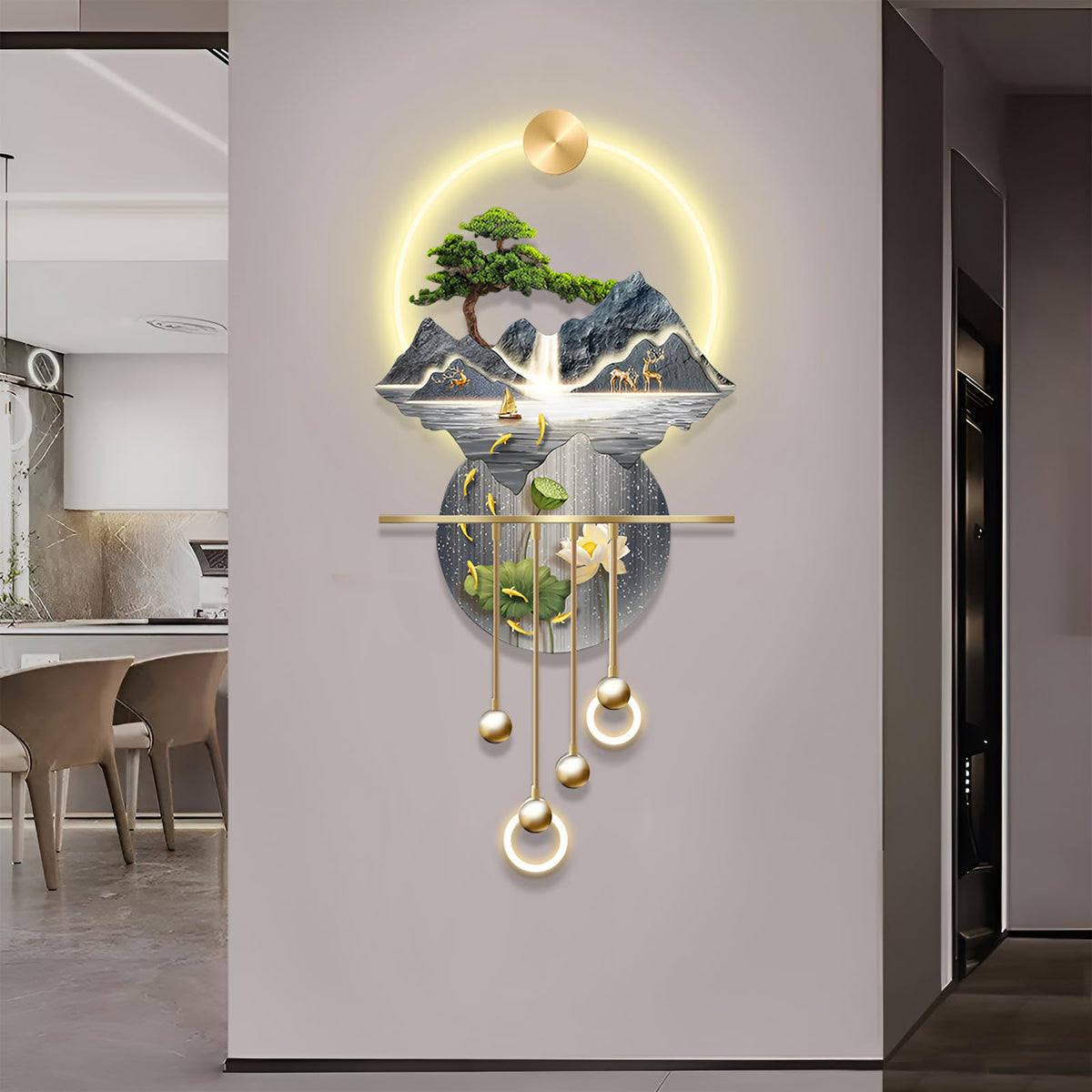 LED Light Art Wall Decor, Modern Home Decor Wall Sculpture with Lights, Walls Art Decorations Lamp, Walls Arts Decors Sculptures Large, Plug-in Power Supply, Gold C, 23x53IN