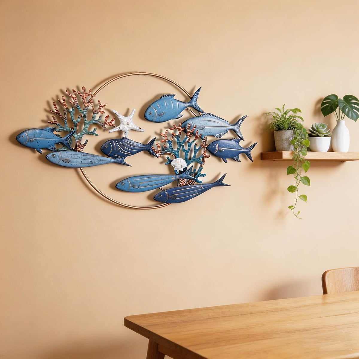 SHENGTIAN Large Metal Fish Wall Art, Fish Wall Decor, Coastal Nautical Wall Art, Outdoor Indoor School of Fish Wall Sculpture, Hanging Metal Fish Art for Living Room Bedroom Beach Home Decor