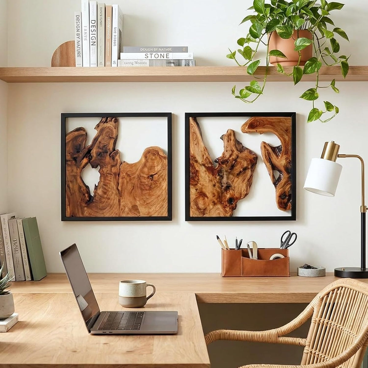 WELLAND Cedar Wall Sculptures, Set of 2, Live Edge Wood Art