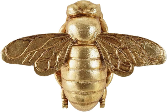 LuckySunDecorQZ Gold Bee Wall Decor Insect Wall Sculptures 3D Hanging Honey Decorative Bug Beetle Lizard Gecko Figurine Artwork Decor for Living Room (Gold Bee)