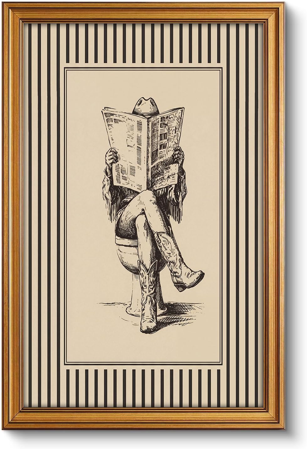 Gold Framed Wall Art, Funny Bathroom Canvas Prints, Text Me If You Run Out Of Toilet Paper Picture Wall Decor, Striped Humorous Decor for Bathroom Toilet Restroom 9x11 inch