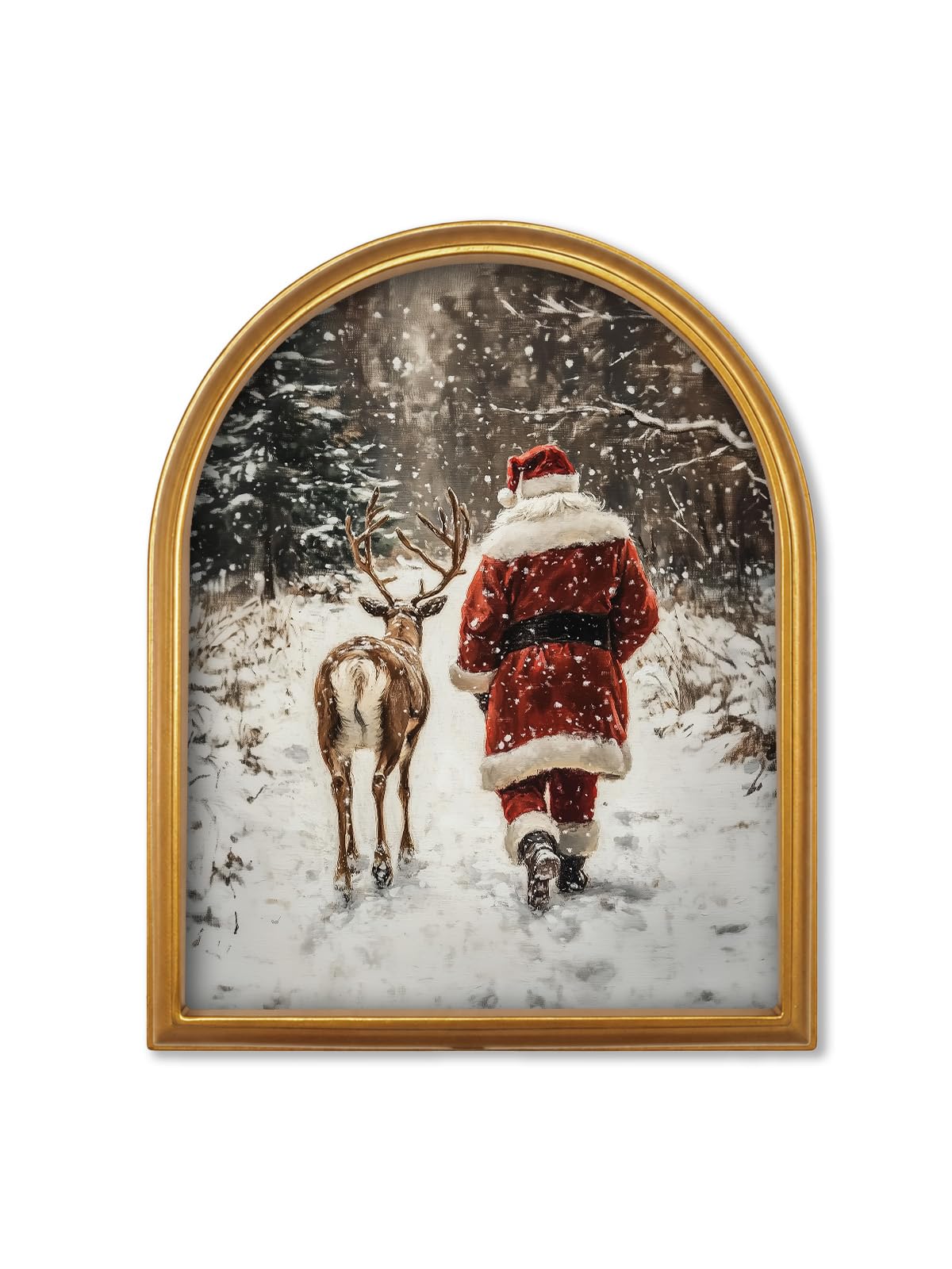TwoDays Vintage Christmas Tree 11" x 13.8" Gold Arched Framed Wall Art