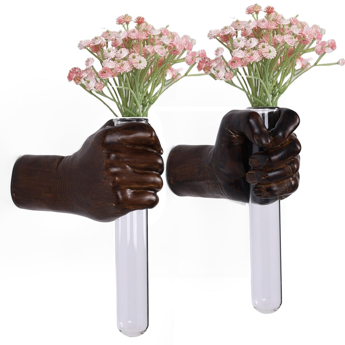 2 Pieces Wall Sculptures, Hands Vase Home Decor, Wall Mount Art Sculpture, Unique Wall Art Statue, Funky Flower Vase Decorations, Modern Eclectic Hanging Decor,Hands Statue (Gold)