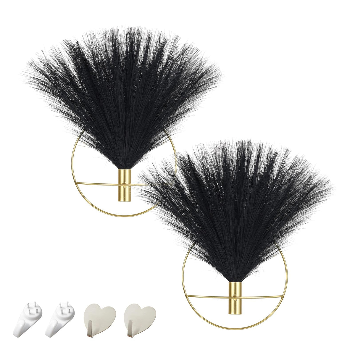 Pretty Jolly Boho Wall Decor, Wall-Mounted Metal Art, Hanging Artificial Pampas Display, Living Room, Bedroom, Bathroom, Diningroom, Fake Faux Plant 2 Pack Black Brown