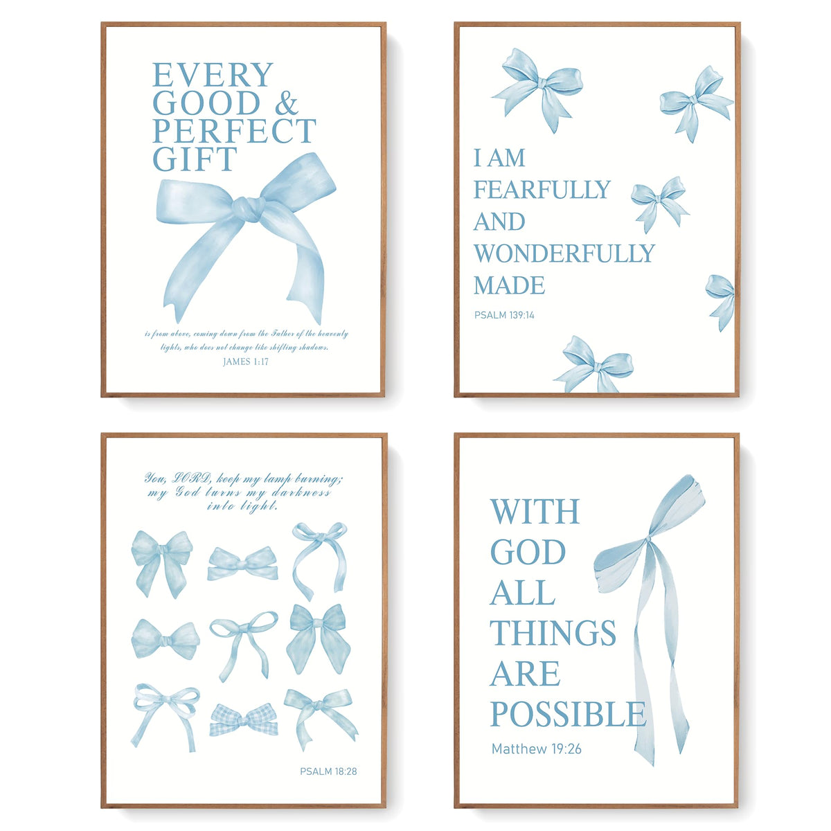 LARTSFRO Coquette Pink Bow Christian Wall Art Decor Posters, Pink Bow Christian Bathroom Room Bedroom Dorm Wall Art Decor Aesthetic for College Teen Girls Gifts,Inspirational Bible Verses Bow Wall Decor, 10x8 Inch Set of 4 Bow Pictures(UNFRAMED)