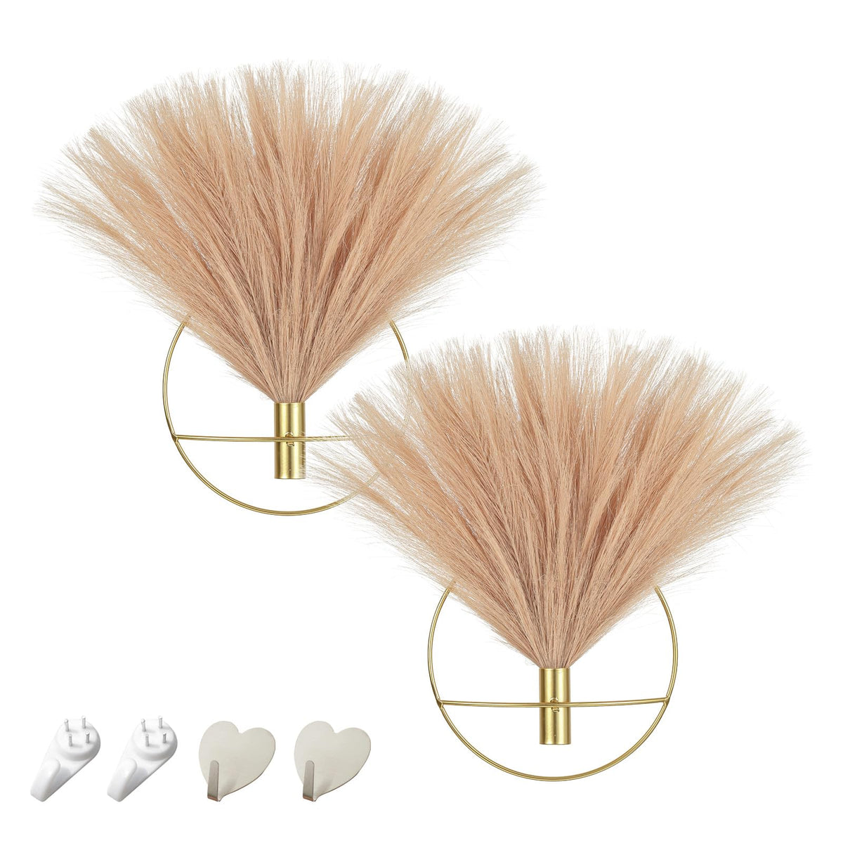 Pretty Jolly Boho Wall Decor, Wall-Mounted Metal Art, Hanging Artificial Pampas Display, Living Room, Bedroom, Bathroom, Diningroom, Fake Faux Plant 2 Pack Black Brown