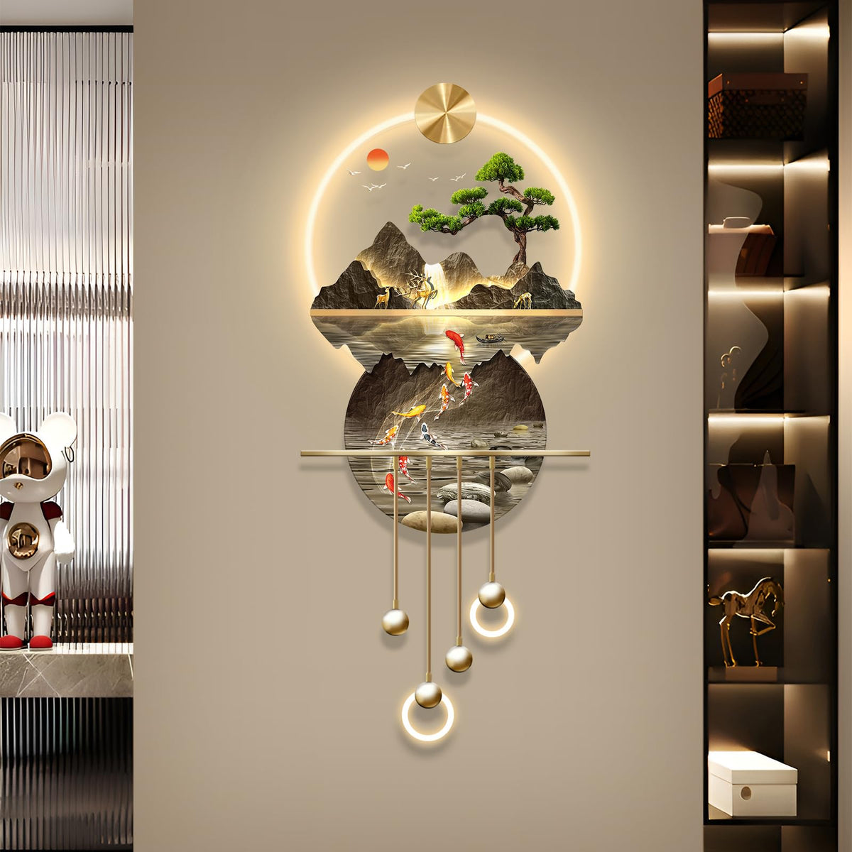 LED Light Art Wall Decor, Modern Home Decor Wall Sculpture with Lights, Walls Art Decorations Lamp, Walls Arts Decors Sculptures Large, Plug-in Power Supply, Gold C, 23x53IN