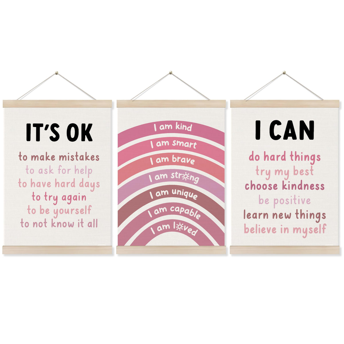 Koesus Inspirational Classroom Wall Art Poster Hanger Frame 12x16 Inch Set of 3, Positive Affirmations for Kids, Motivational Canvas Pictures Prints Framed Wall Decor for Classroom Kids Room Playroom