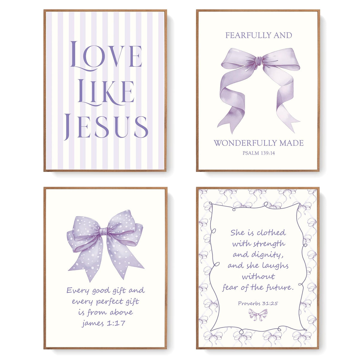 LARTSFRO Coquette Pink Bow Jesus Wall Art Decor Posters, Light Pink Bow Christian Room Bedroom Bathroom Dorm Wall Art Decor Aesthetic for College Teen Girls Gifts, Inspirational Bible Verses Bow Wall Decor, 10x8 Inch Set of 4 Bow Pictures (UNFRAMED)
