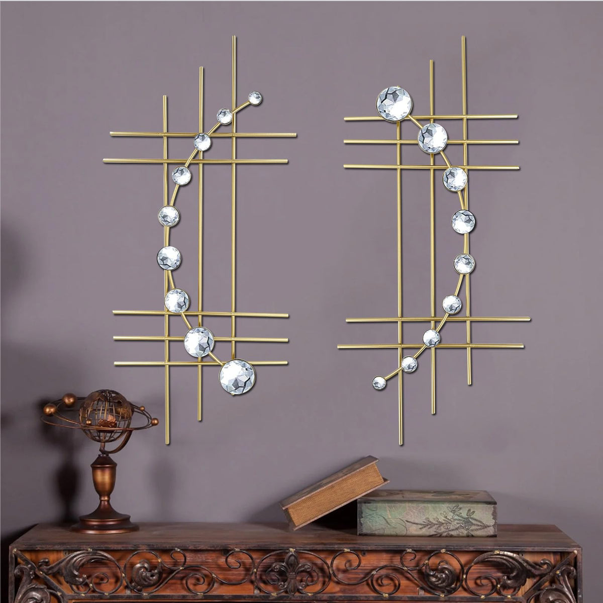 ZEXUIRU 2 Pcs Abstract Metal Art for Wall Decor Living Room Bedroom Bathroom Office Metal Bling Modern Geometric Hanging Vertical Small Iron Sculpture Plaque Pack -Black 15.7in