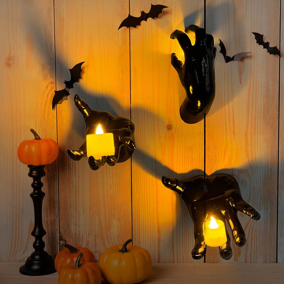 Halloween Decorations Indoor Outdoor 3 Pack Wall Mount Creepy Hands&Candles