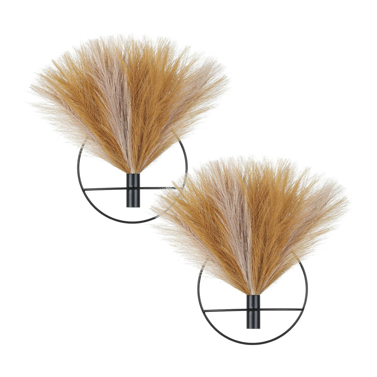Pretty Jolly Boho Wall Decor, Wall-Mounted Metal Art, Hanging Artificial Pampas Display, Living Room, Bedroom, Bathroom, Diningroom, Fake Faux Plant 2 Pack Black Brown