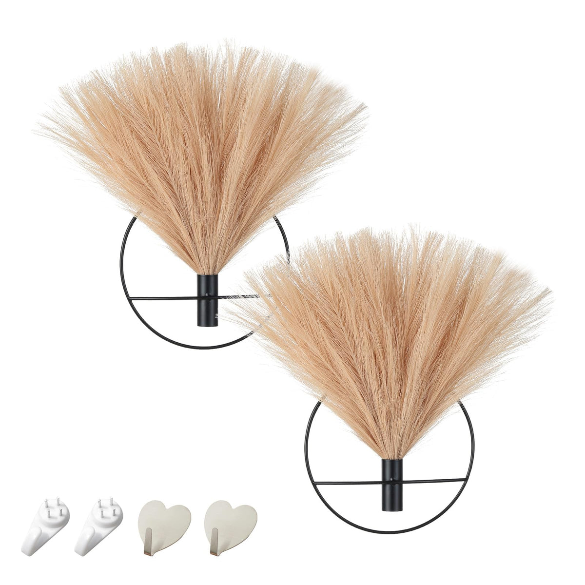 Pretty Jolly Boho Wall Decor, Wall-Mounted Metal Art, Hanging Artificial Pampas Display, Living Room, Bedroom, Bathroom, Diningroom, Fake Faux Plant 2 Pack Black Brown