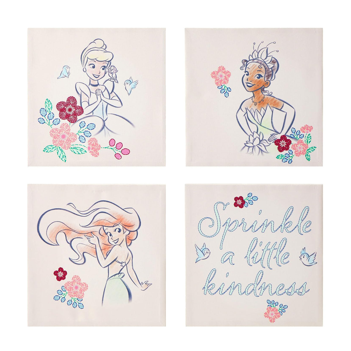 Sanrio Hello Kitty Strawberry and Bow Canvas Wall Art 4 Piece Set for Room Décor,12"x12"