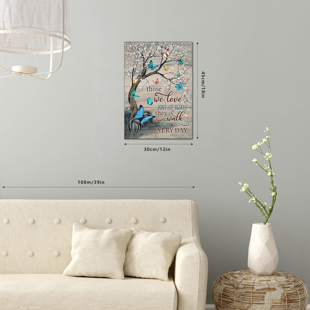 1pc “Those We Love Don’t Go Away” Flower Butterfly Wall Art Inspirational Decor, 30 * 45cm/12 * 18in Unframed