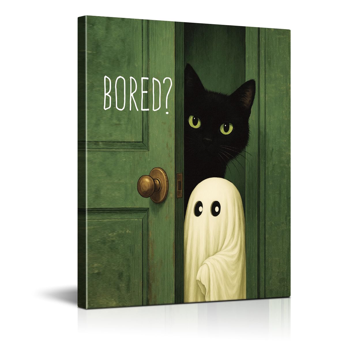 Funny Ghost Cat Halloween Bathroom Wall Art Ghost Are Canvas Print Framed
