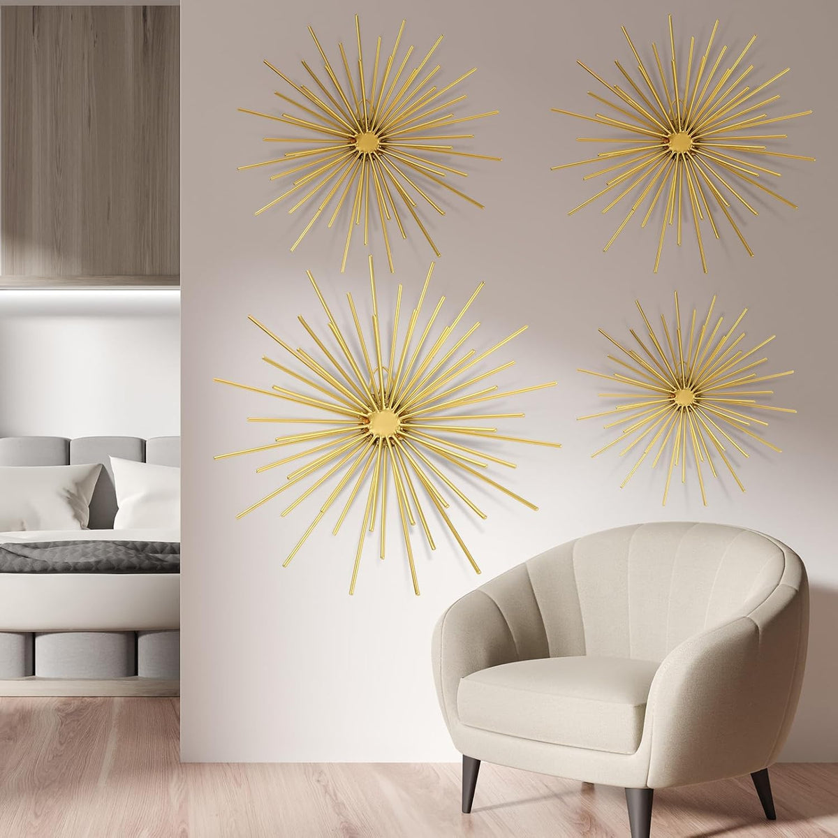 Shimeyao 4 Pcs Gold Starburst Wall Decor, Metal 3D Spike Wall Art Set