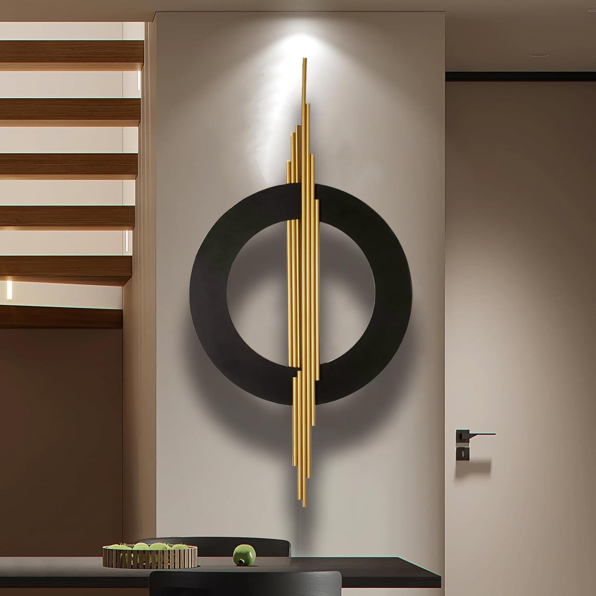 JFUJFU Large Black & Gold 3d Metal Wall Art with Geometric Round for Home