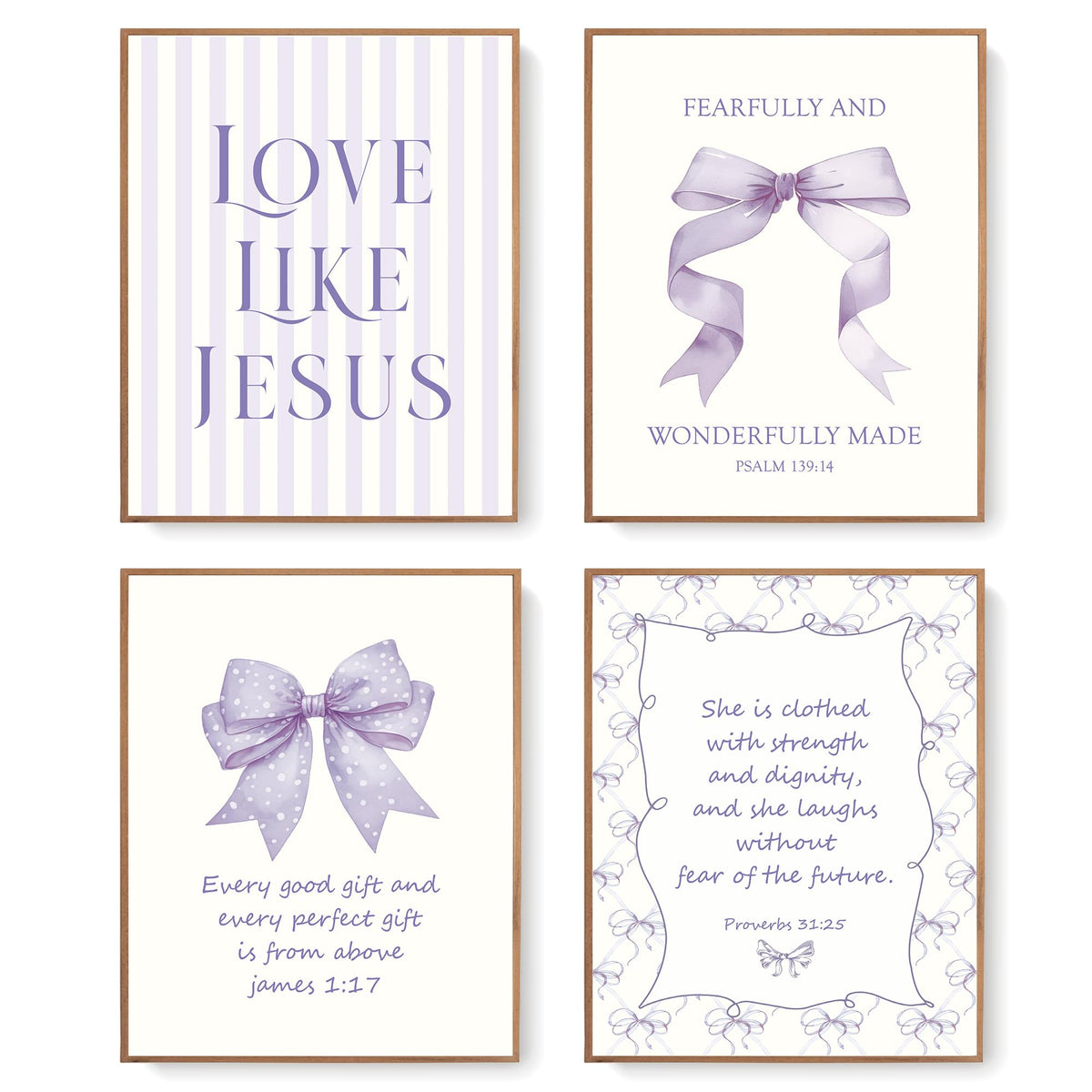 LARTSFRO Coquette Pink Bow Jesus Wall Art Decor Posters, Light Pink Bow Christian Room Bedroom Bathroom Dorm Wall Art Decor Aesthetic for College Teen Girls Gifts, Inspirational Bible Verses Bow Wall Decor, 10x8 Inch Set of 4 Bow Pictures (UNFRAMED)