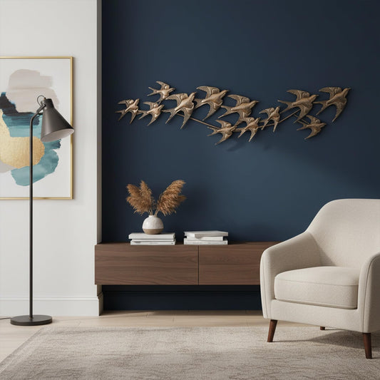 YHSOLAR Metal Bird Wall Decor, Flying Swallows Wall Art for Living Room Bedroom, 3D Flock of Birds Wall Sculpture, Nature Inspired Indoor&Outdoor Wall Art Home Decoration