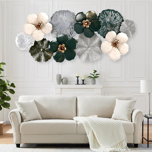 MGFDT Gold & Silver Metal Wall Art, Multi-Color Floral, 46.06" x 22.04"