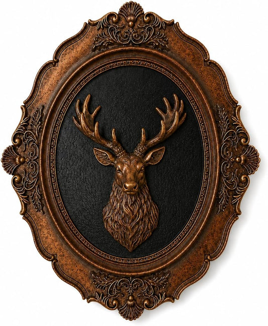 VENUSLORY Vintage Deer Wall Sculpture, Antique Gold Resin Wall Decor with Embossed Deer Design, Retro Hand Painted Animal Wall Art Hanging Decoration for Living Room Bedroom Hallway Office, Unique Housewarming Gift