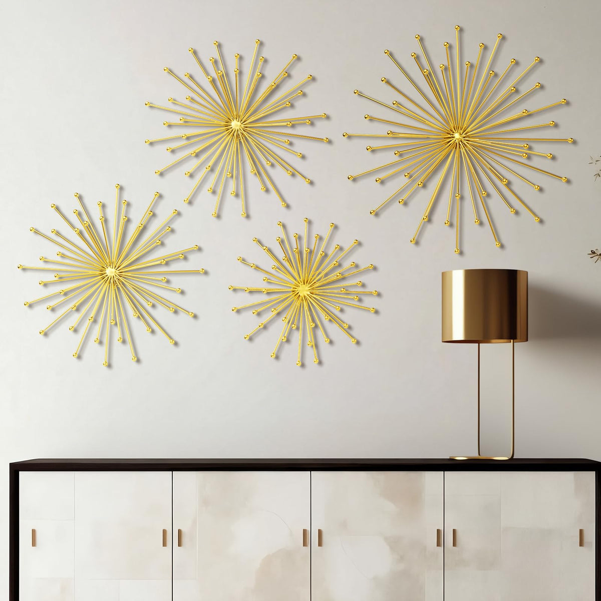 Shimeyao 4 Pcs Gold Starburst Wall Decor, Metal 3D Spike Wall Art Set