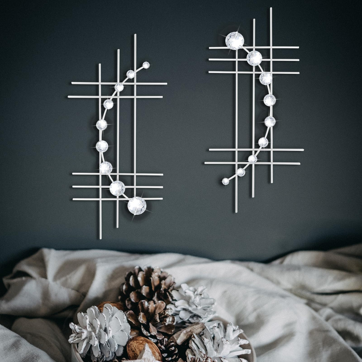 ZEXUIRU 2 Pcs Abstract Metal Art for Wall Decor Living Room Bedroom Bathroom Office Metal Bling Modern Geometric Hanging Vertical Small Iron Sculpture Plaque Pack -Black 15.7in
