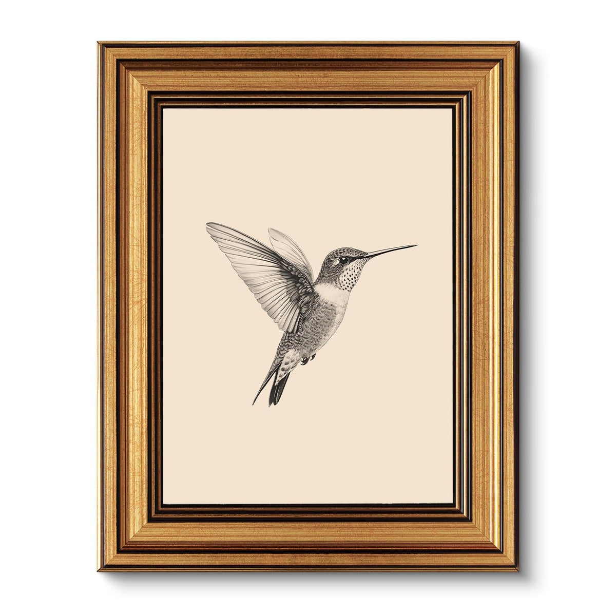 VIYYIEA Vintage Gold Framed Wall Art – Hummingbird Sketch, 8x10 IN