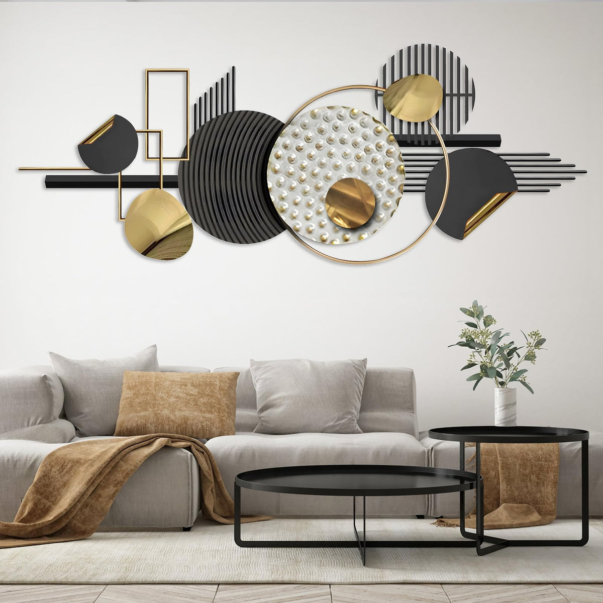 Lucky Monet Wall Art Decor Large Metal Wall Art Modern Geometric Circular Decor Wall Sculptures Wall Hanging Decoration for Living Room Dinning Room Bedroom Entryway Kitchen (Style 3)