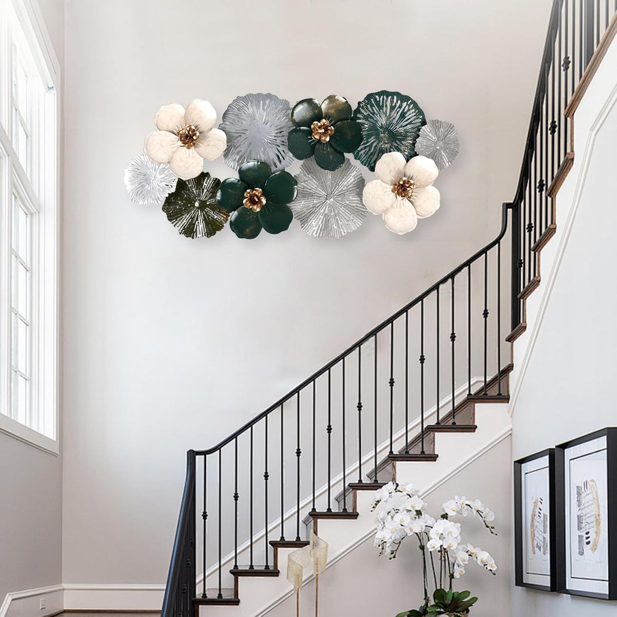 MGFDT Gold & Silver Metal Wall Art, Multi-Color Floral, 46.06" x 22.04"