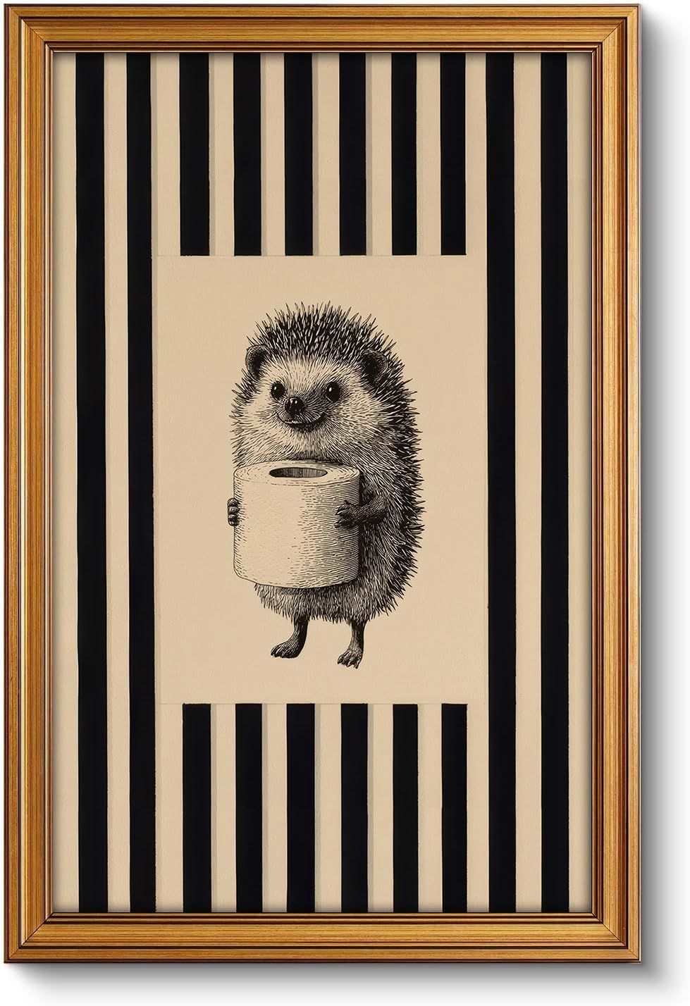 Gold Framed Wall Art, Funny Bathroom Canvas Prints, Text Me If You Run Out Of Toilet Paper Picture Wall Decor, Striped Humorous Decor for Bathroom Toilet Restroom 9x11 inch