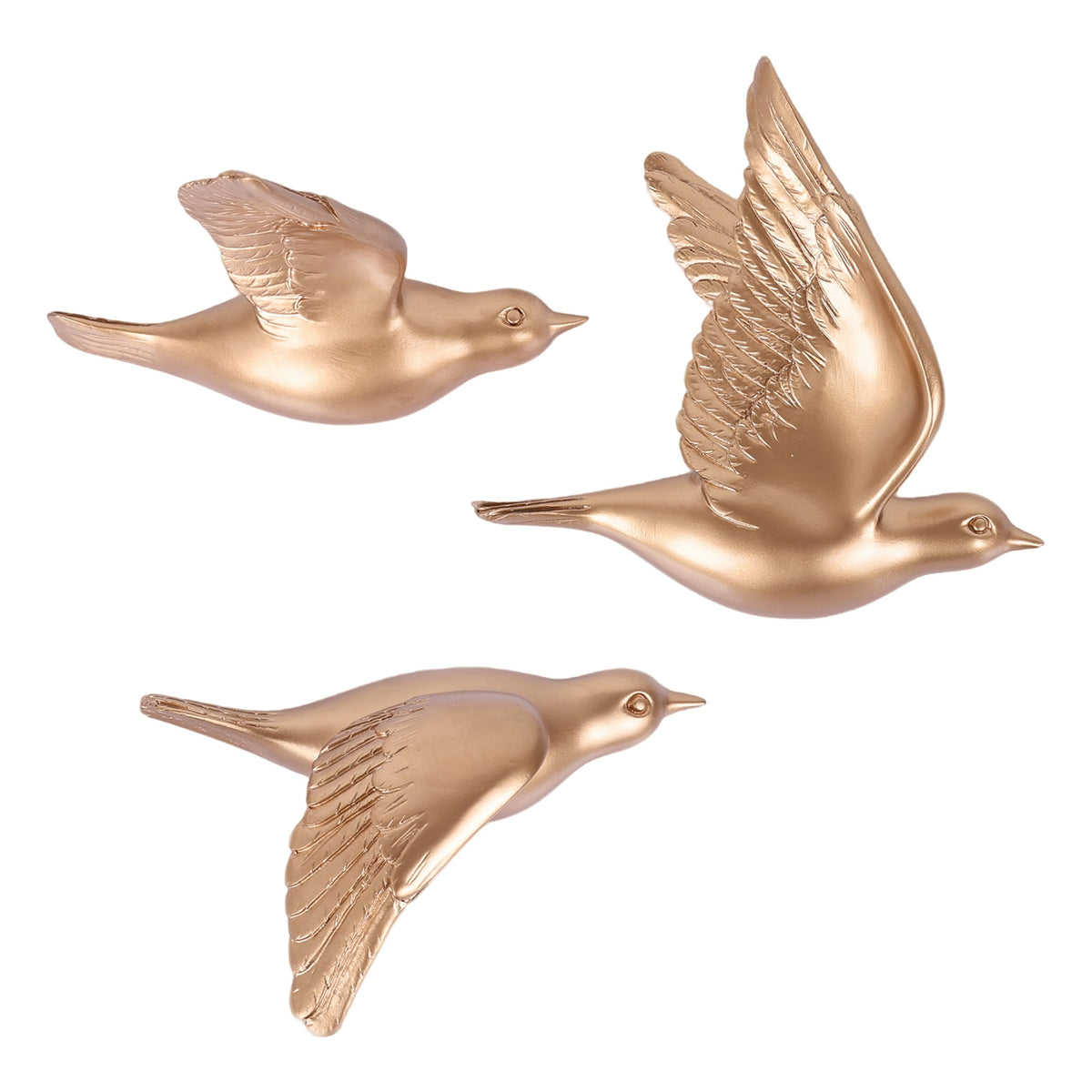 Gold 3D Flying Bird Wall Decor Set of 3, Resin Bird Wall Sculptures