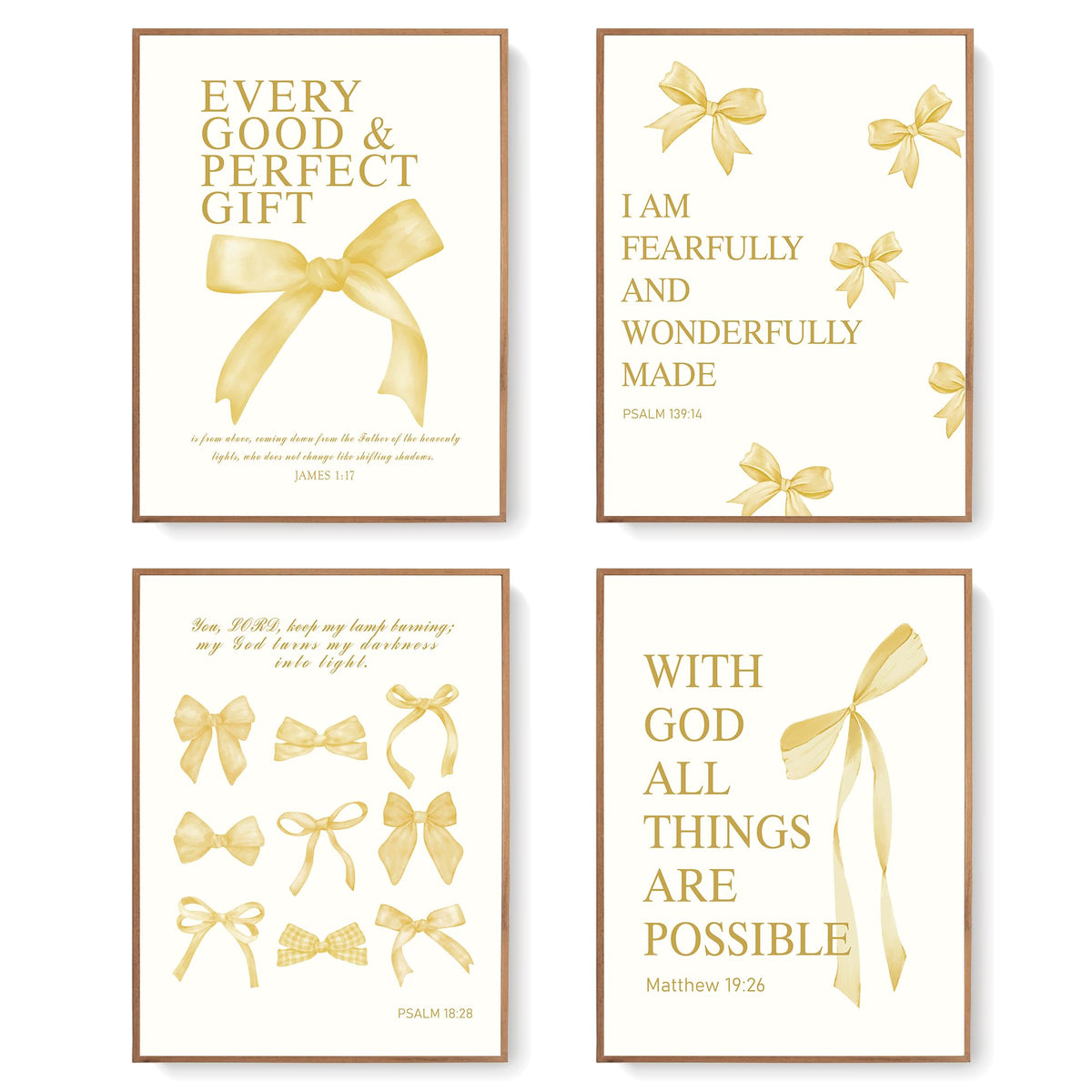 LARTSFRO Coquette Pink Bow Christian Wall Art Decor Posters, Pink Bow Christian Bathroom Room Bedroom Dorm Wall Art Decor Aesthetic for College Teen Girls Gifts,Inspirational Bible Verses Bow Wall Decor, 10x8 Inch Set of 4 Bow Pictures(UNFRAMED)