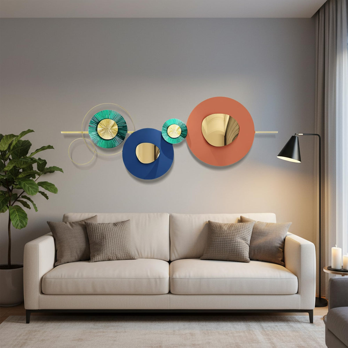 JFUJFU Large Black & Gold 3d Metal Wall Art with Geometric Round for Home