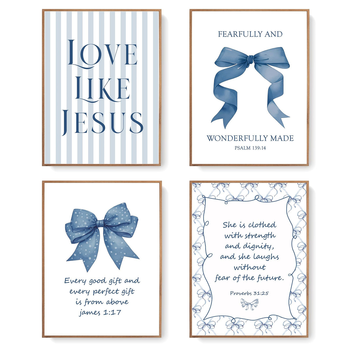 LARTSFRO Coquette Pink Bow Jesus Wall Art Decor Posters, Light Pink Bow Christian Room Bedroom Bathroom Dorm Wall Art Decor Aesthetic for College Teen Girls Gifts, Inspirational Bible Verses Bow Wall Decor, 10x8 Inch Set of 4 Bow Pictures (UNFRAMED)
