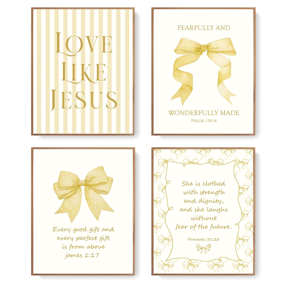 LARTSFRO Coquette Pink Bow Jesus Wall Art Decor Posters, Light Pink Bow Christian Room Bedroom Bathroom Dorm Wall Art Decor Aesthetic for College Teen Girls Gifts, Inspirational Bible Verses Bow Wall Decor, 10x8 Inch Set of 4 Bow Pictures (UNFRAMED)