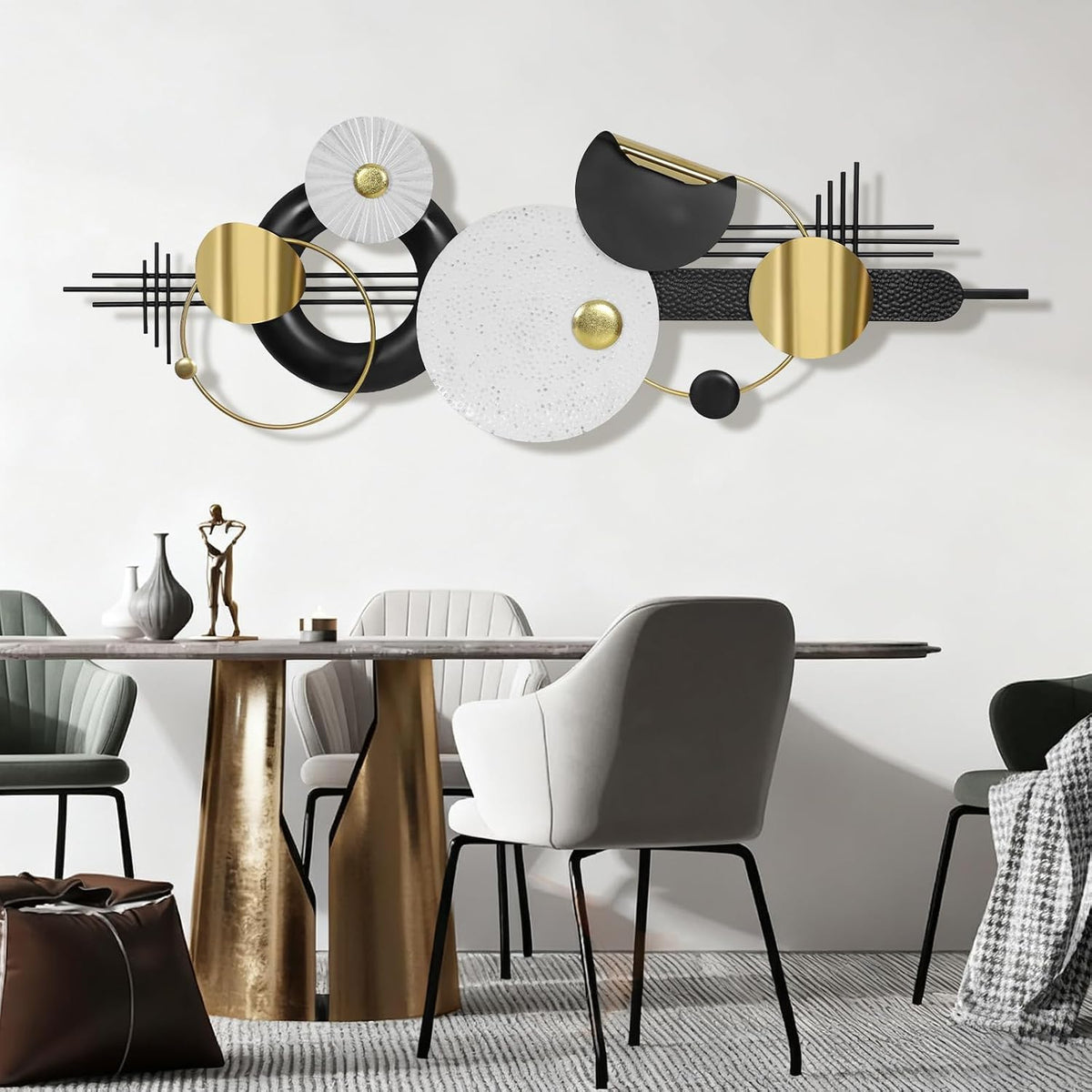 Lucky Monet Wall Art Decor Large Metal Wall Art Modern Geometric Circular Decor Wall Sculptures Wall Hanging Decoration for Living Room Dinning Room Bedroom Entryway Kitchen (Style 3)