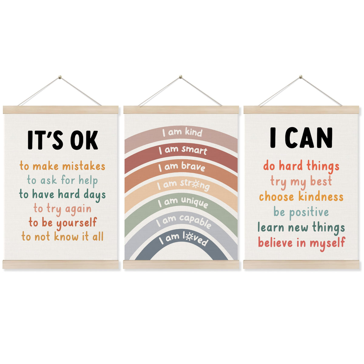 Koesus Inspirational Classroom Wall Art Poster Hanger Frame 12x16 Inch Set of 3, Positive Affirmations for Kids, Motivational Canvas Pictures Prints Framed Wall Decor for Classroom Kids Room Playroom